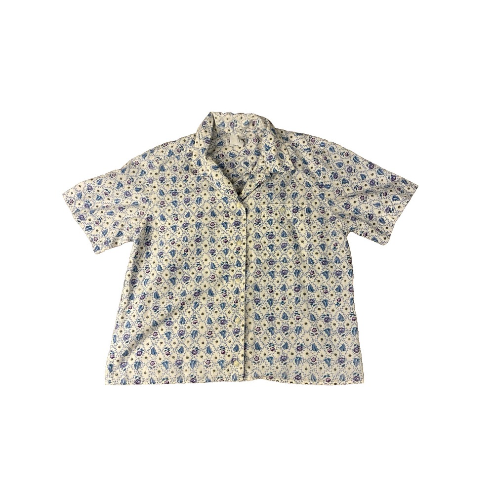 VTG Cabin Creek Petite Medium Floral Button-up Top Purple Blue White Grandmacore